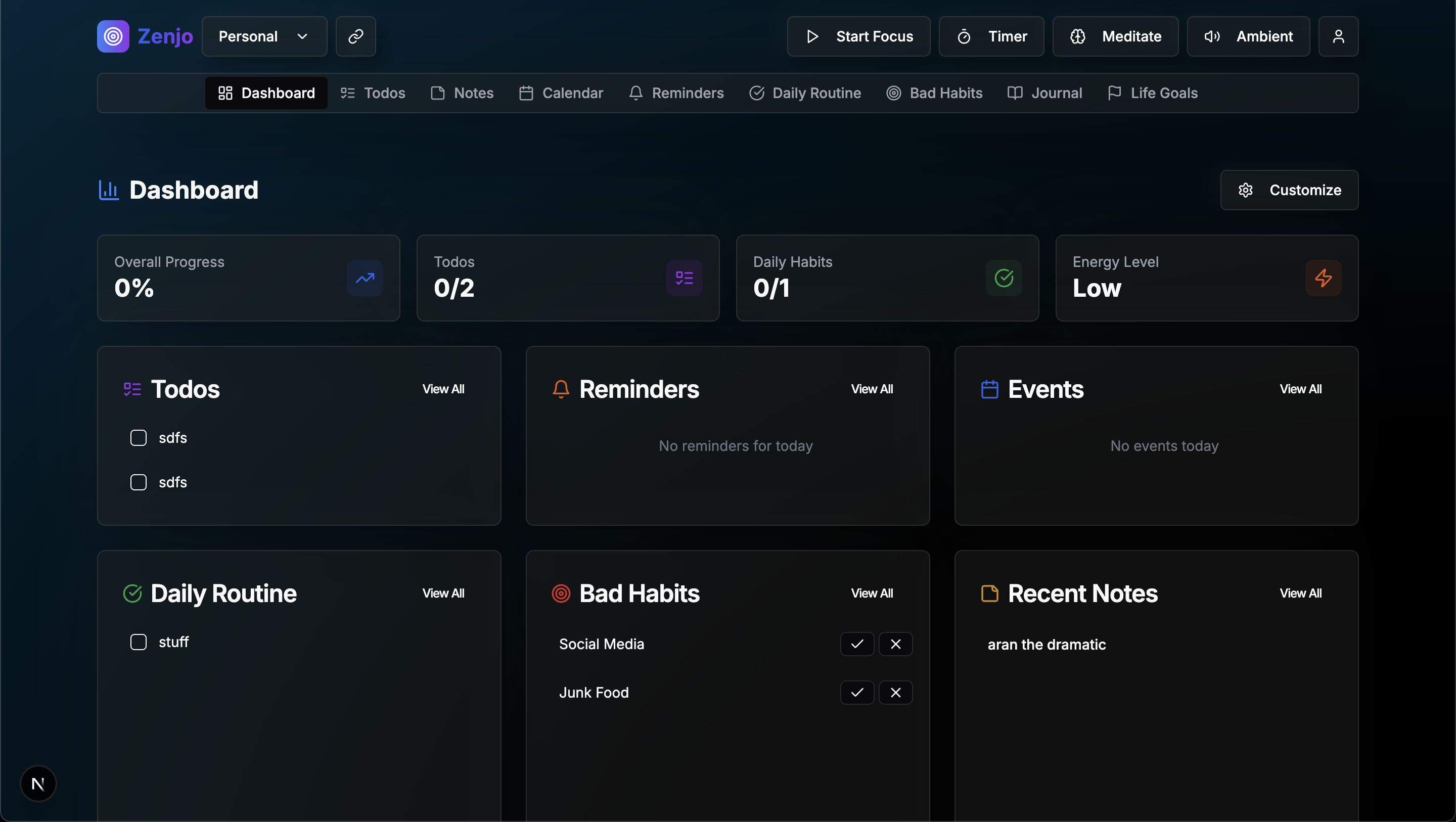 Zenjo Dashboard